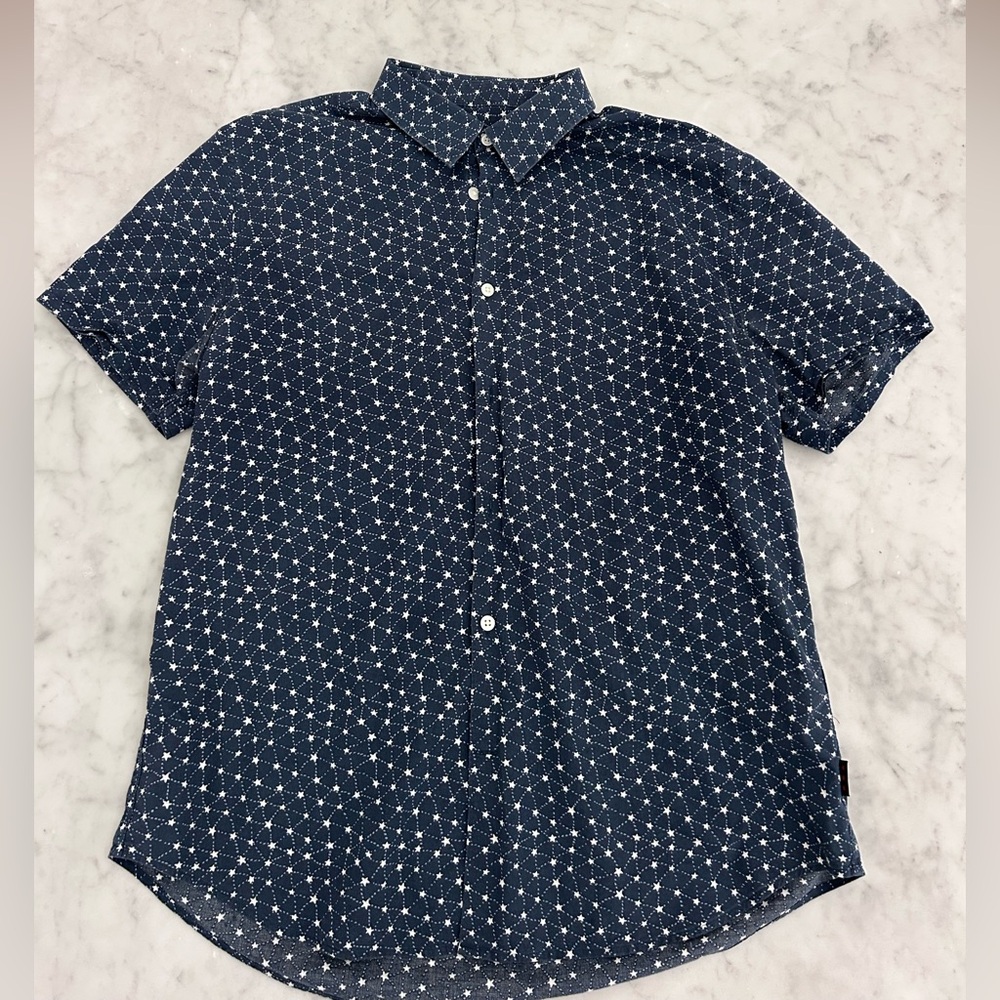 John Varvatos Men's Navy Blue Patterned Shirt